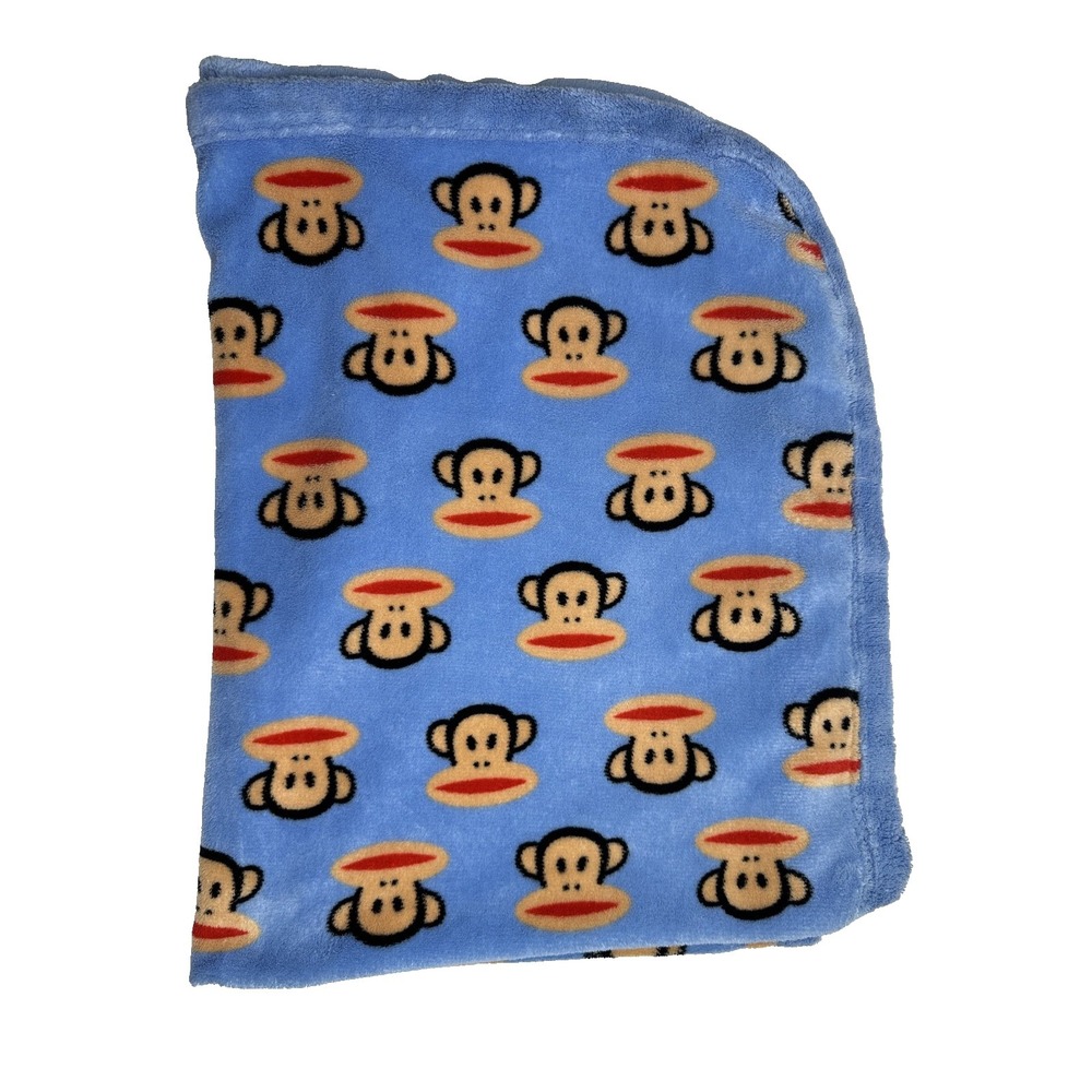 Paul Frank Julius Monkey Baby Blanket Blue Soft Red Mouth 28x32